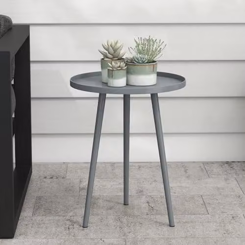 Outsunny Round Garden Coffee Table in Grey with Metal Construction, W/D/H: 40 x 40 x 50 cm – 2