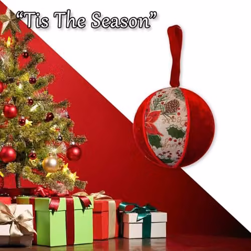 VFM e-Store Red Floral Textile Christmas Hanging Bauble, W/D/H: 21 x 13 x 13 cm – 6