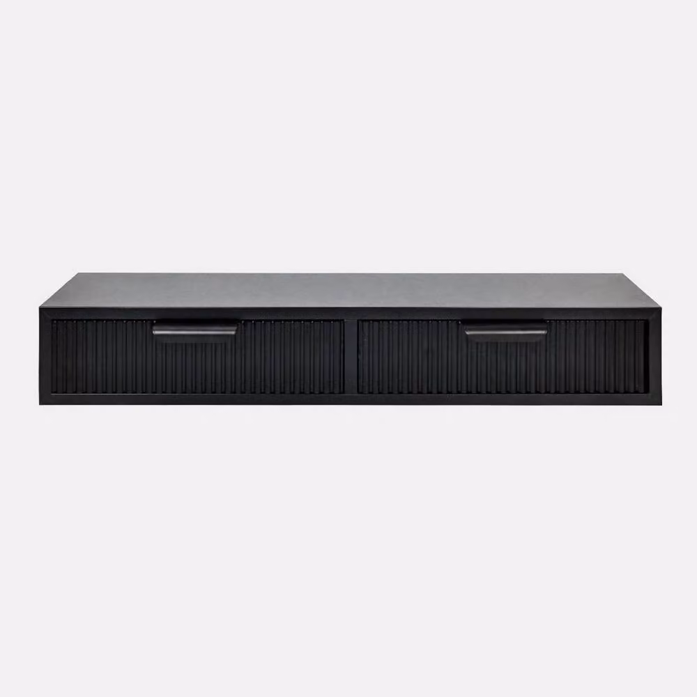 OHS Ribbed 2-Drawer Floating Wall Mounted Storage Shelf in Black – 2