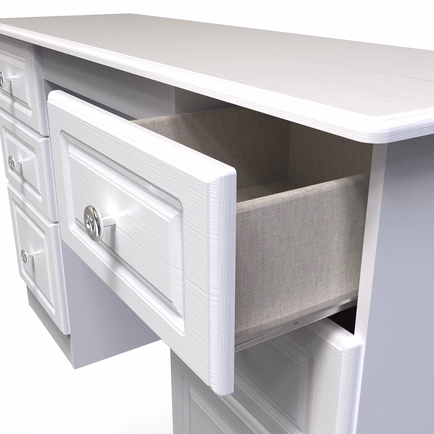 Ready Assembled 2 U Stirling 6 Drawer Kneehole Desk in Off-White – 3