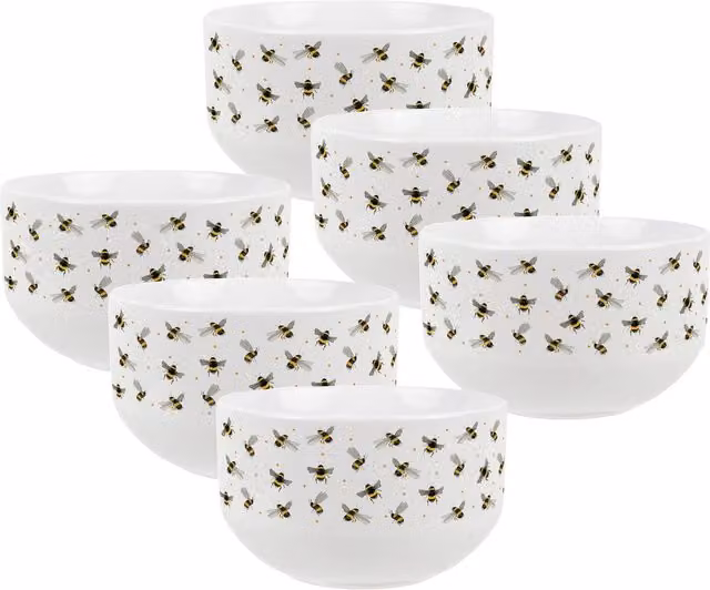 Purely Home Watercolour Bees Ceramic Cereal Bowl in Yellow and White
