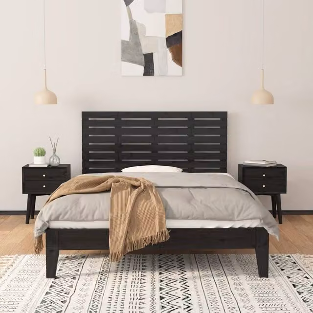 Berkfield Home Black Solid Wood Pine Wall Headboard W: 146 cm, D: 3 cm, H: 63 cm – 1