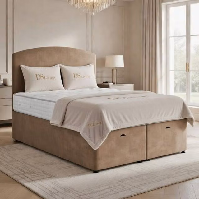 DS Living Opulence Mink Ottoman Bed in Brown Velvet, W/D: 180 x 200 cm