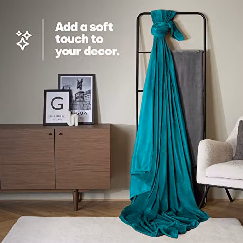 LIVIVO Flannel Fleece Throw Blanket in Turquoise Blue, W/D/H: 220 x 240 cm – 4