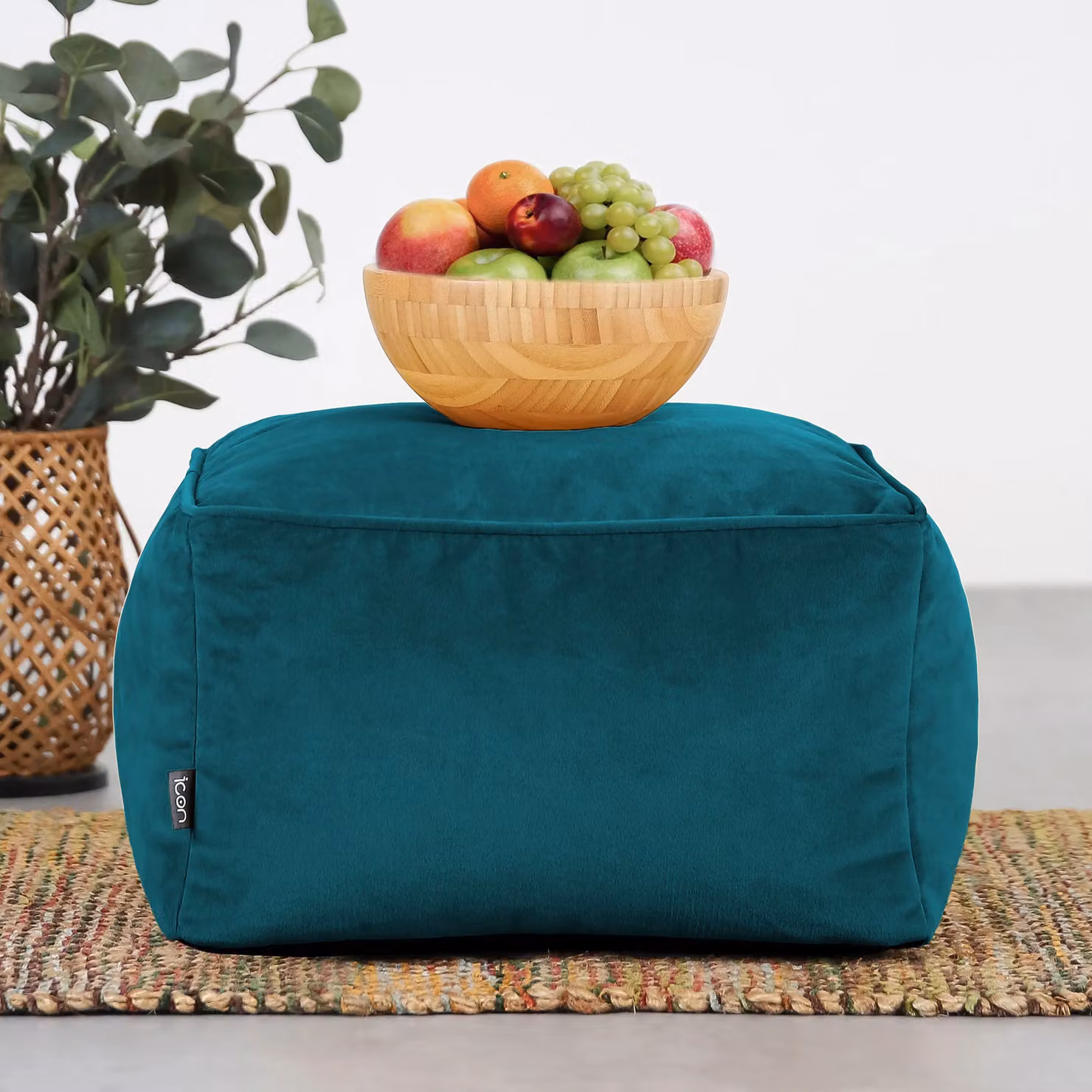 icon Amara Square Velvet Bean Bag Footstool in Petrol Blue – 3