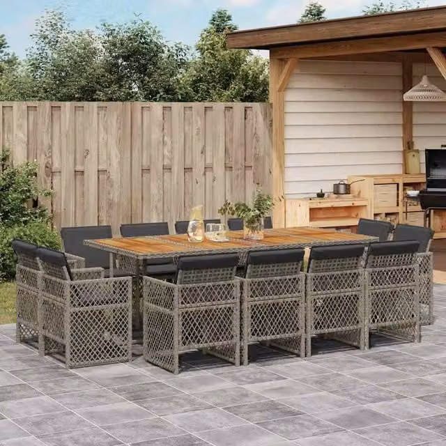 Berkfield Home 13 Piece Grey Poly Rattan Garden Dining Set with Cushions