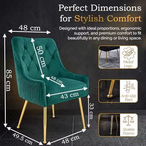 Hygrad Built to Survive Set of 2 Modern Upholstered Velvet Dining Chairs with Gold Metal Legs in Green – 2