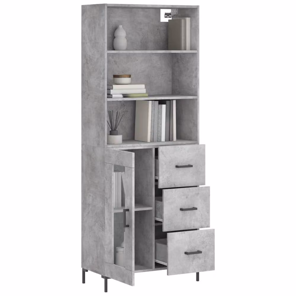 Berkfield Home Highboard in Concrete Grey, W/D/H: 69.5 x 34 x 180 cm – 3