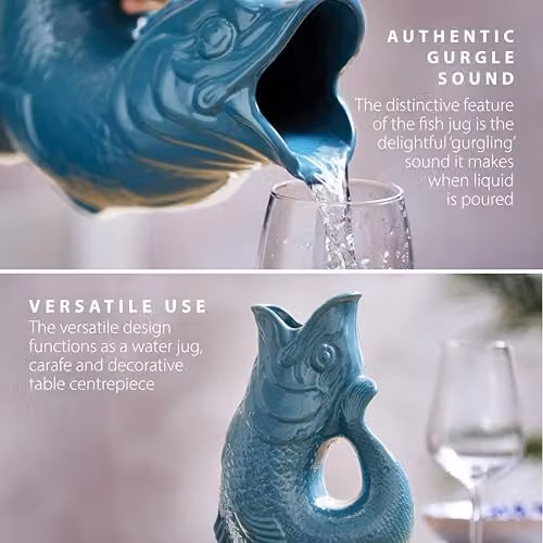 Wade Ceramic Fish Jug in Green, White and Petrol, 0.6 l – 4