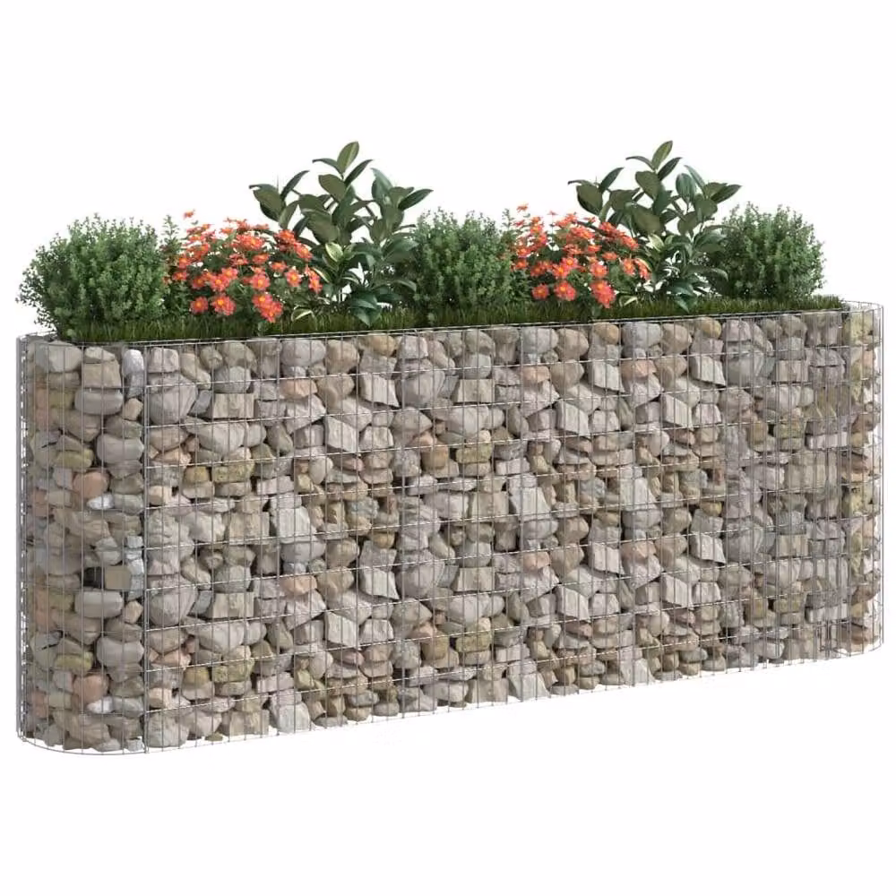 Berkfield Home Silver Galvanised Steel Stone Gabion Raised Bed, W: 260 cm, D: 50 cm, H: 100 cm – 3