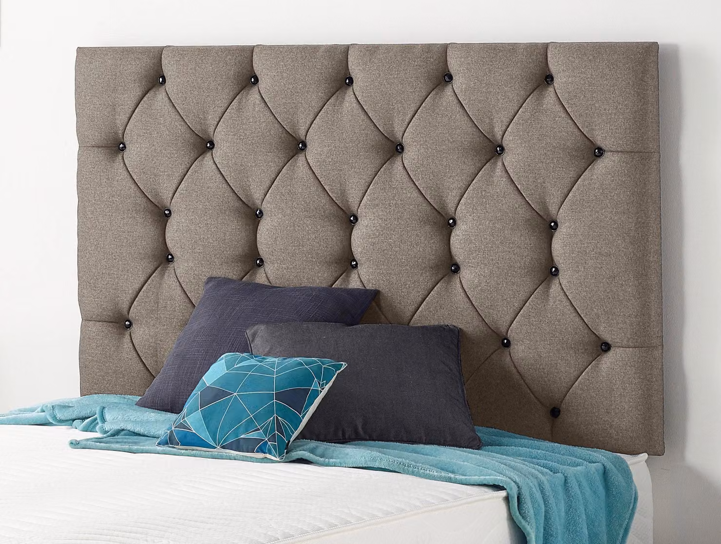 Somnior Premier King Size Brown Tweed Fabric 4 Drawer Divan Bed Set with Chesterfield Upholstered Headboard and Hybrid Memory Foam Mattress – 3