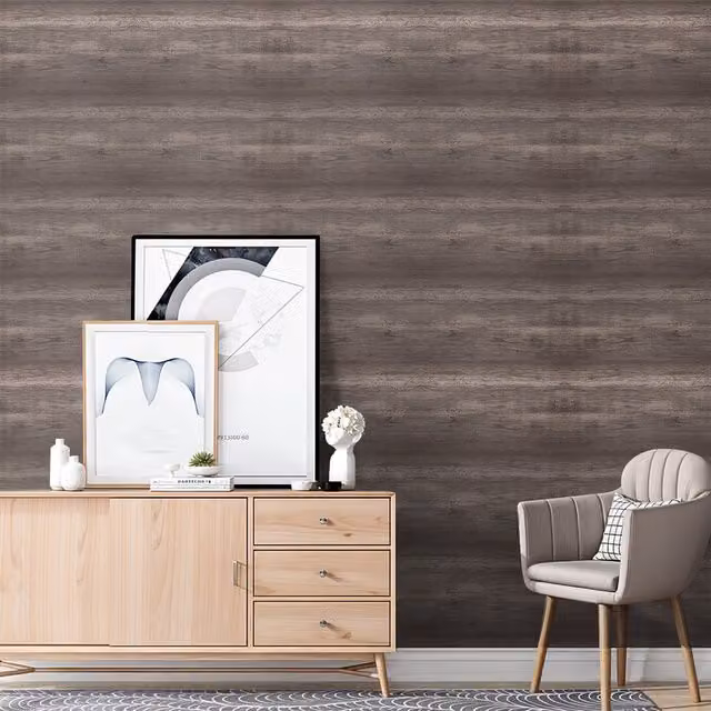 Komore Self Adhesive Rustic Wood Effect Vinyl Wrap in Brown Plank Design