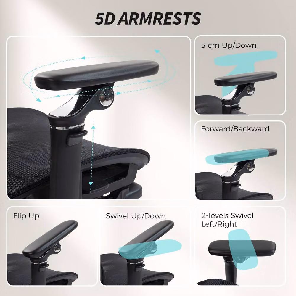 STILVORA Ergonomic Office Chair in Black with Headrest and Adjustable Seat Depth – 8