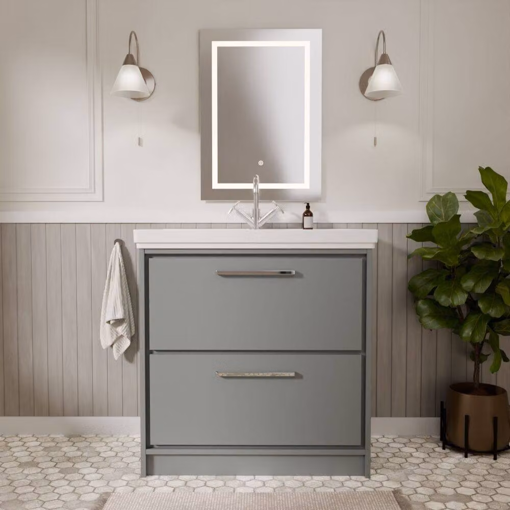Balterley Modern Floor Standing 2-Drawer Bathroom Vanity with Fireclay Basin, Grey, Width: 80 cm – 2
