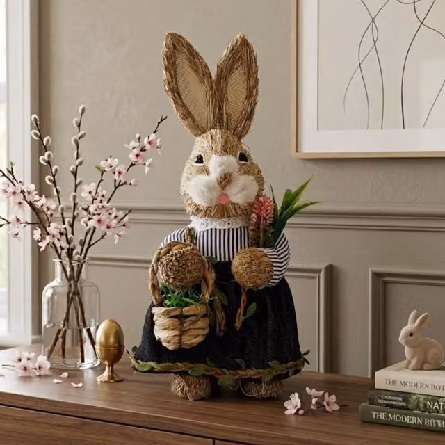 Garden Greatness Mrs Straw Bunny Basket Easter Decoration in Brown and Multicolour