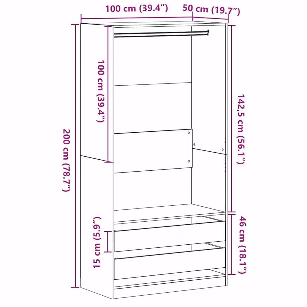 Berkfield Home Modern Black Oak Wardrobe with Integrated Drawers, W: 100 cm, D: 50 cm, H: 200 cm – 5