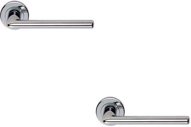 Loops Slimline Straight Bar Lever on Round Rose Concealed Fix Door Handles, 2 Pairs, Polished Chrome