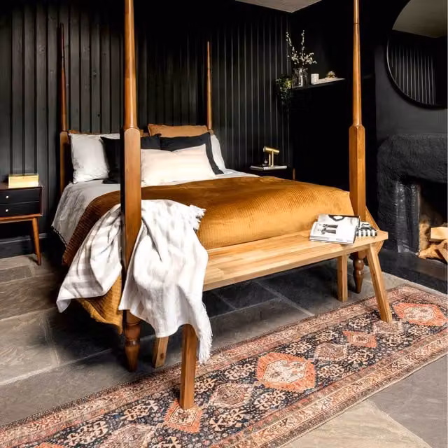 The Rug House Navy Blue and Terracotta Distressed Persian Style Non Slip Washable Oriental Area Rug, W: 240 cm, D: 60 cm