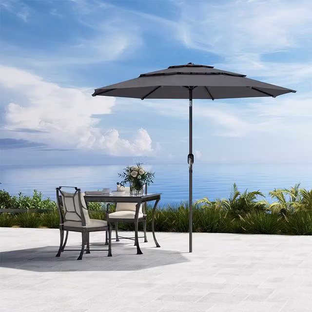 Komore 3-Tier Outdoor Garden Parasol with Crank and Tilt in Grey