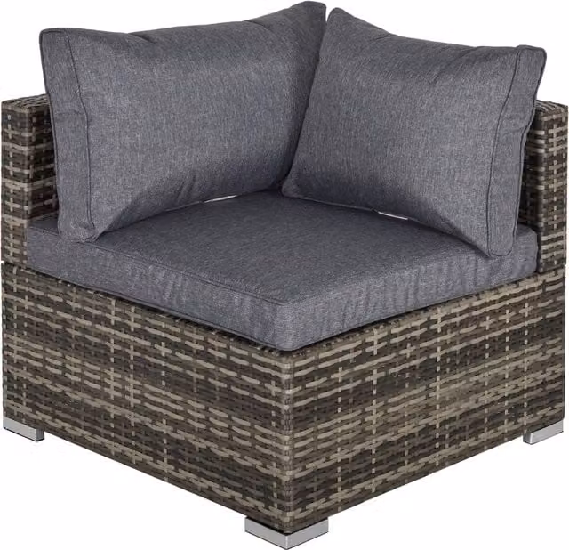 Outsunny Rattan Wicker Corner Sofa and Single Chair Garden Furniture Set with Cushions in Deep Grey – 1