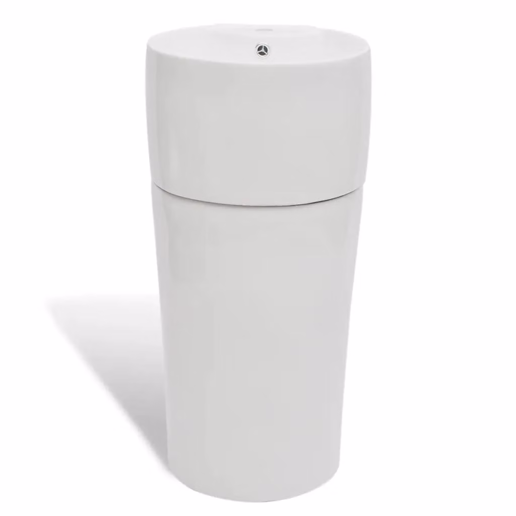 Berkfield Home Round Ceramic Floor Standing Bathroom Sink Basin in White – 2