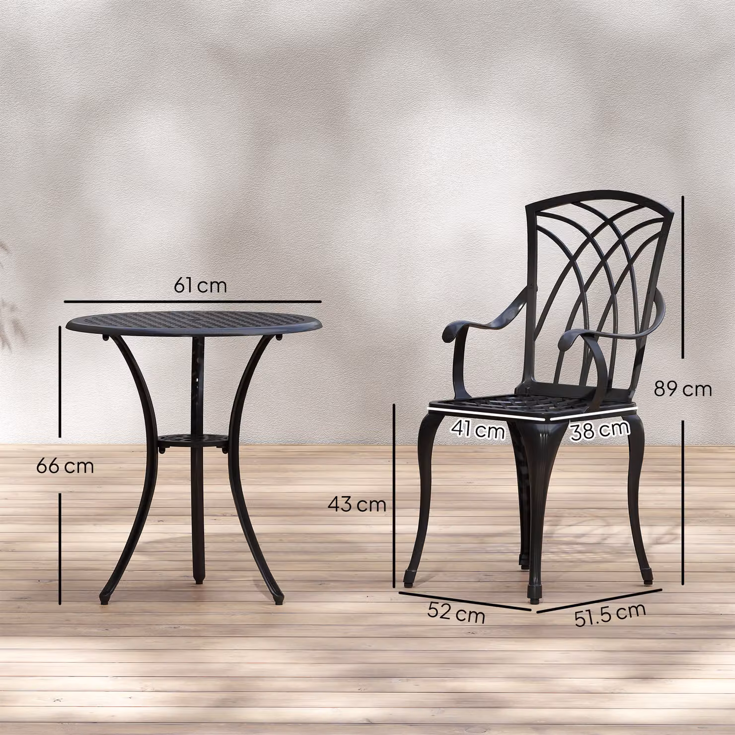 Outsunny 3 Piece Cast Aluminium Bistro Set with Round Coffee Table and 2 Chairs for Garden and Balcony – 3
