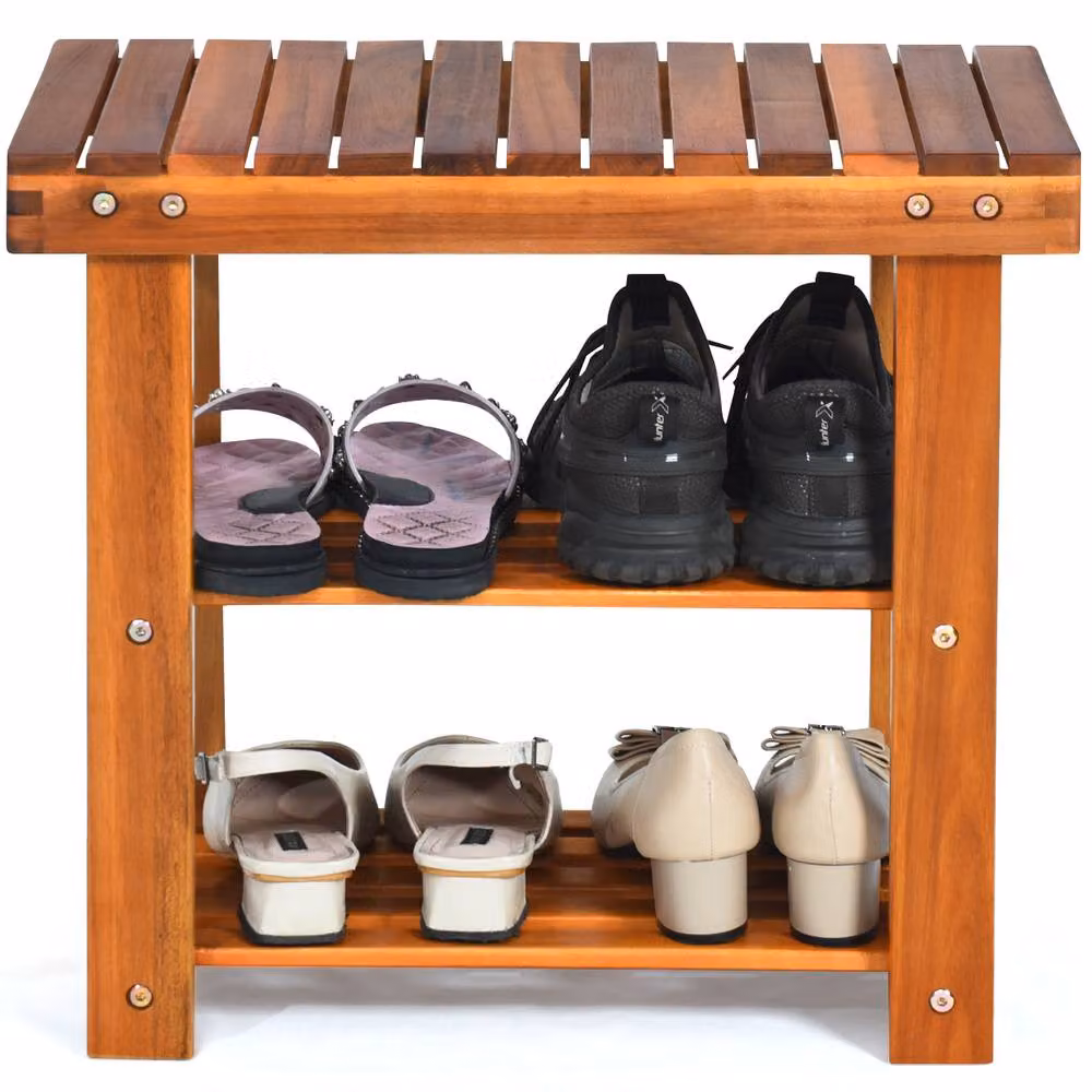 Costway 3-Tier Acacia Wood Shoe Rack Bench in Brown, W/D/H: 50 x 28 x 45 cm – 3