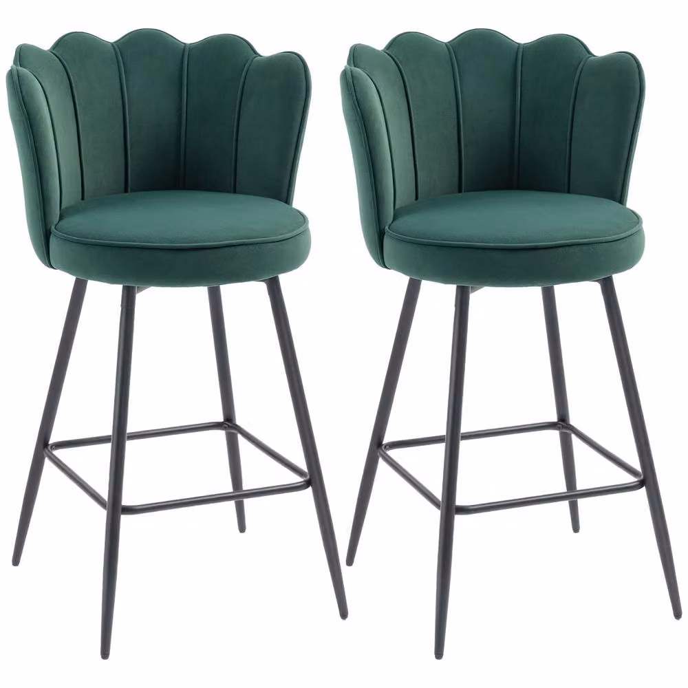 Wyld Haus Ralu Velvet Dark Green Lotus Bar Stools Set of 2 – 2