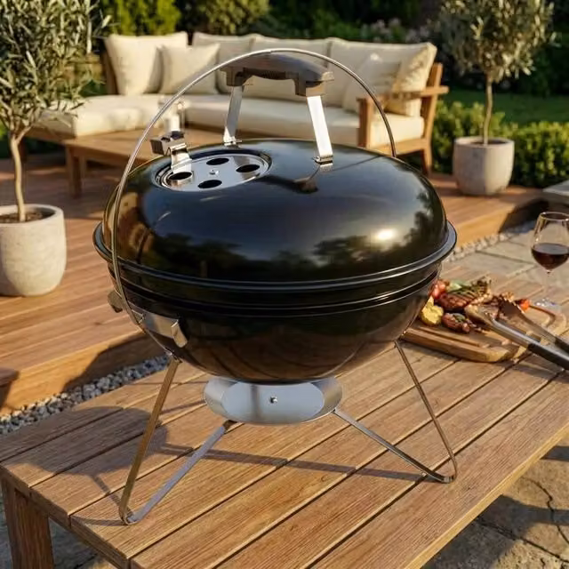 SPETLEK Black Portable Charcoal Kettle Barbecue for Outdoor Garden Use