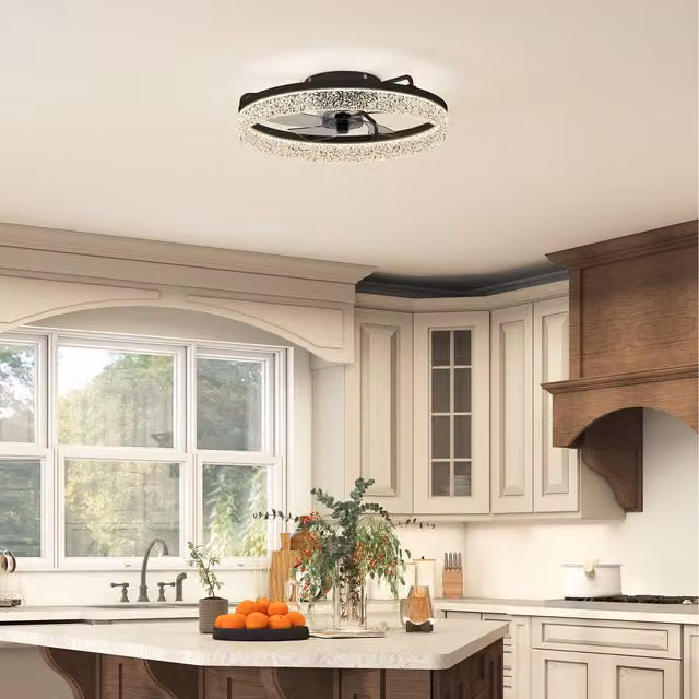 HOMCOM Black Ceiling Fan with Dimmable Light, Remote and App Control