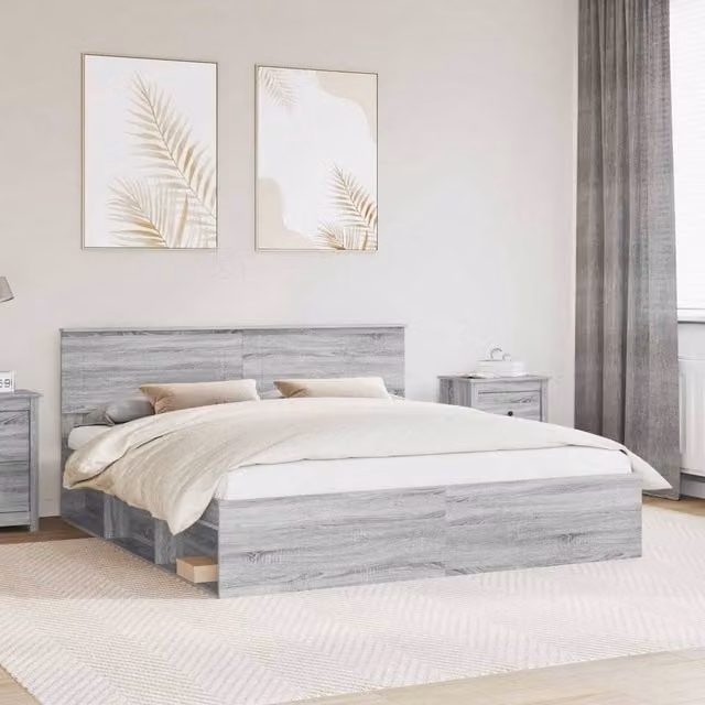 Berkfield Home Grey Sonoma Bed Frame in Engineered Wood, W: 180 cm, D: 200 cm – 1