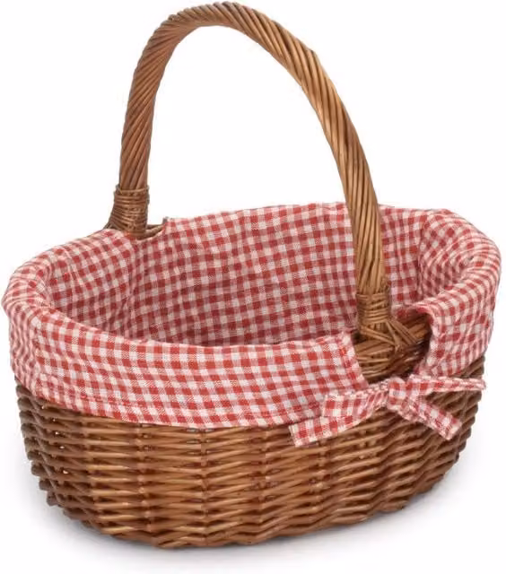 Red Hamper Double Steamed Oval Wicker Shopping Basket with Cotton Lining and Handles, Red – 1