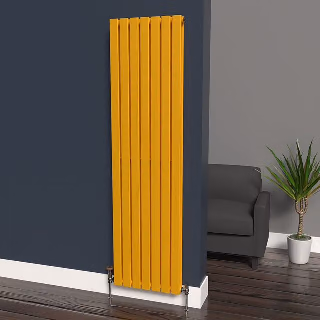 Lux Heat Flat Coloured Vertical Radiator in Yellow, H: 180 cm, W: 49 cm