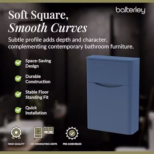 Balterley Blue Floor Standing Back To Wall WC Unit with Soft Square Recessed Front, W/D/H: 55.0 x 20.5 x 80.0 cm – 4