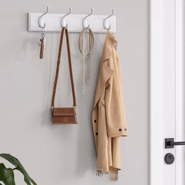 SONGMICS Set of 2 White Wall-Mounted Metal Coat Racks with 8 Dual Hooks for Hallway, Living Room or Bedroom – 1