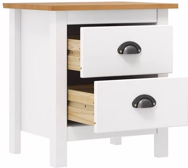 Berkfield Home Modern Bedside Cabinet in Hill White, Solid Pine Wood, W/D/H: 46 x 35 x 49.5 cm