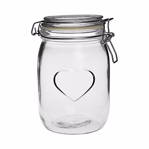 Nicola Spring Heart Shaped Glass Storage Jar with Airtight Clip Lid, 1 Litre, Transparent – 1