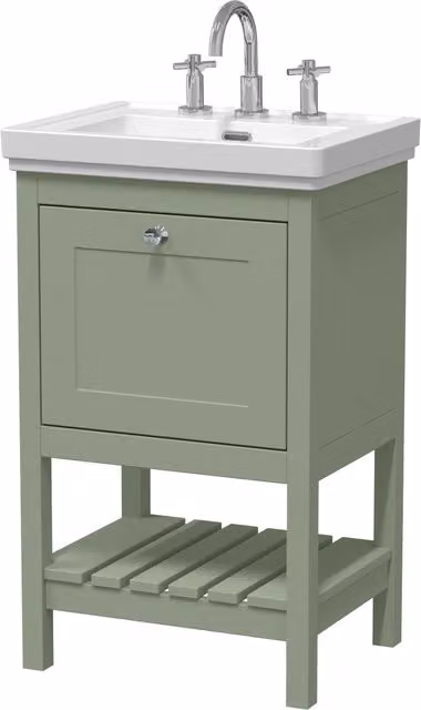 Balterley Bathroom 1 Soft Close Drawer Floor Vanity Unit with Basin, Green, W: 53.1 cm – 1