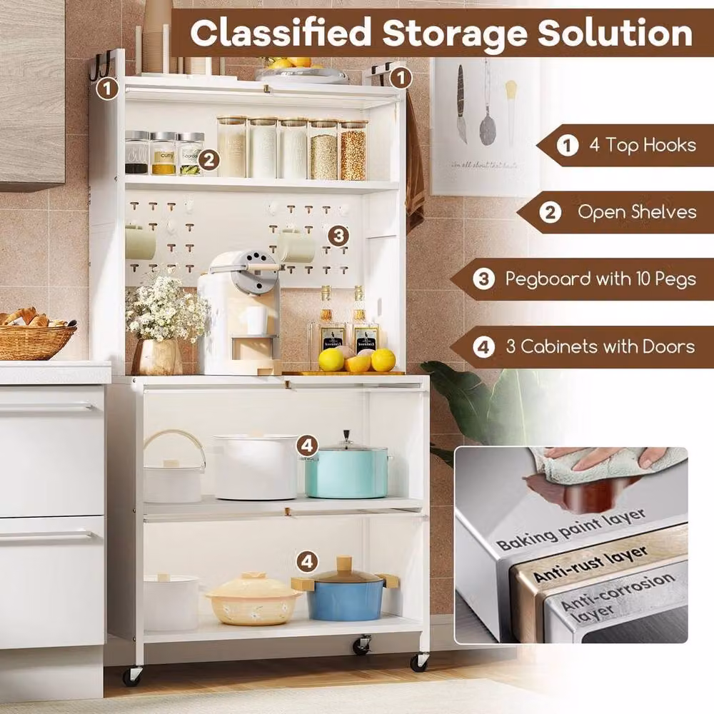 Kelvenix Modern White Kitchen Pantry and Coffee Bar Cabinet with Glass Doors and Internal Shelves, H: 163.0 cm x W: 80.0 cm – 3
