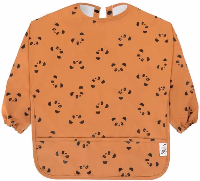Yum Yums Silicone Sleeved Smock Baby Weaning Bib in Brown Panda Paws