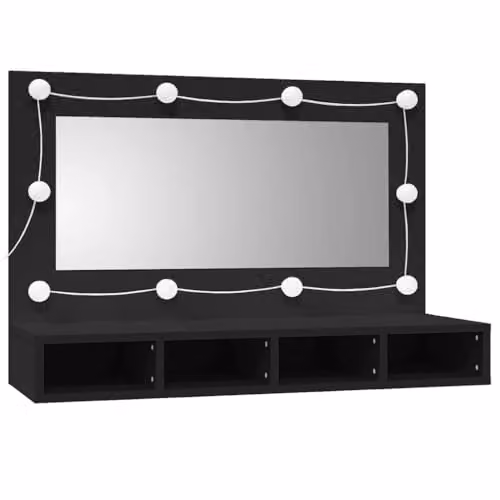 vidaXL Modern Black Mirror Cabinet with LED Lighting, W/D/H: 90 x 31.5 x 62 cm