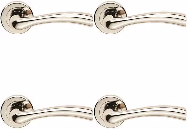 Loops 4 Pair Curved Flared Handle Concealed Fix Round Rose in Polished Nickel
