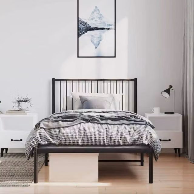 Berkfield Home Metal Bed Frame with Headboard in Black W/D/H: 100 x 200 cm