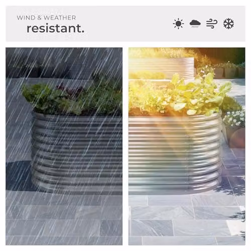 tectake Flormma Raised Garden Bed in Silver Galvanised Steel, W/D/H: 200 x 80 x 100 cm – 6