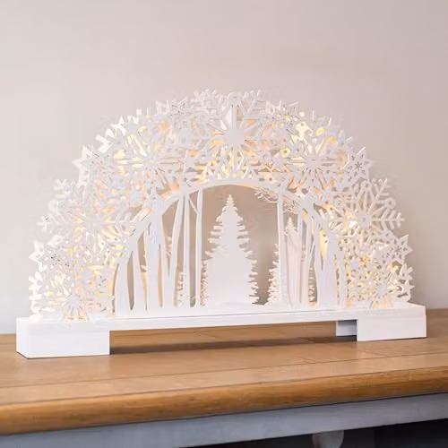 Samuel ALEXANDER White Wooden Snowflake Arch and Christmas Trees with 10 Warm White LEDs, Height: 45 cm – 3