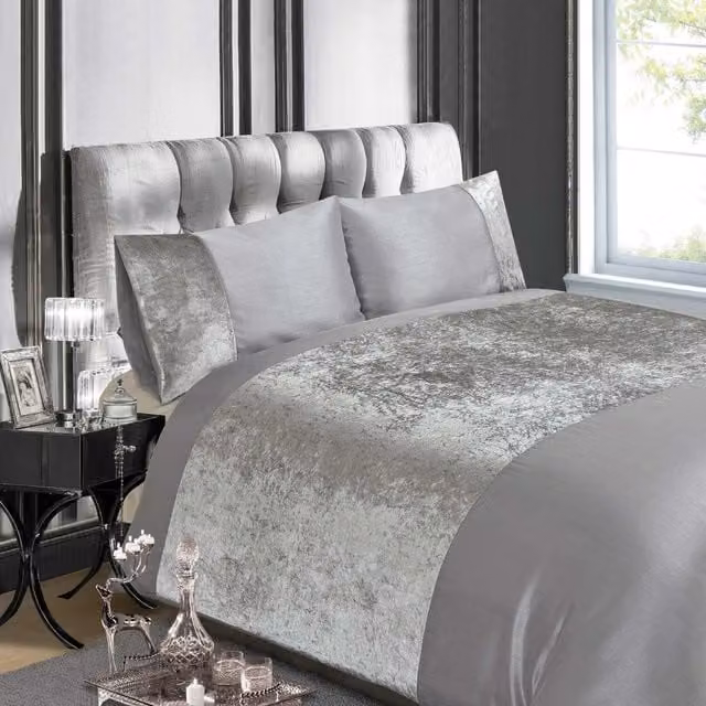 Rapport Home Silver Velvet Polycotton Duvet Set and Pillowcase, W: 200 cm x L: 200 cm