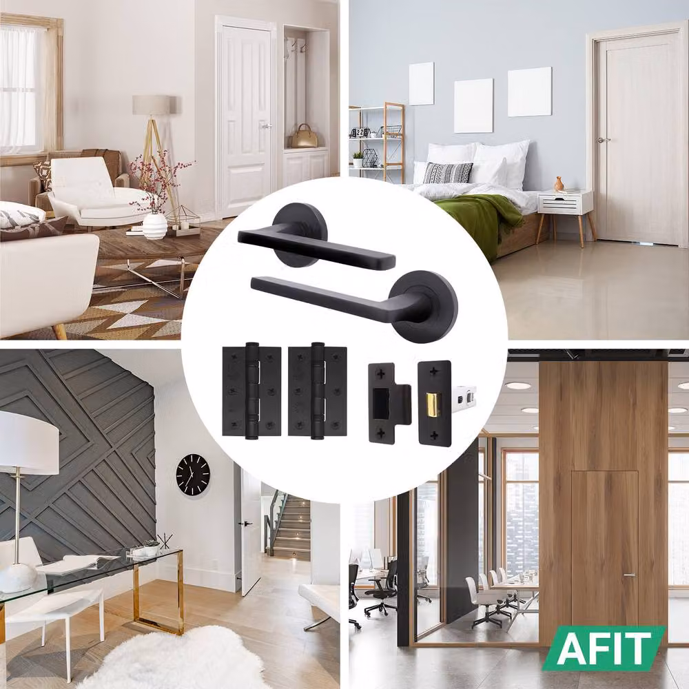 AFIT Matt Black Aluminium Door Handle Latch and Hinge Set, 5 Pack, 150 x 150 mm – 5