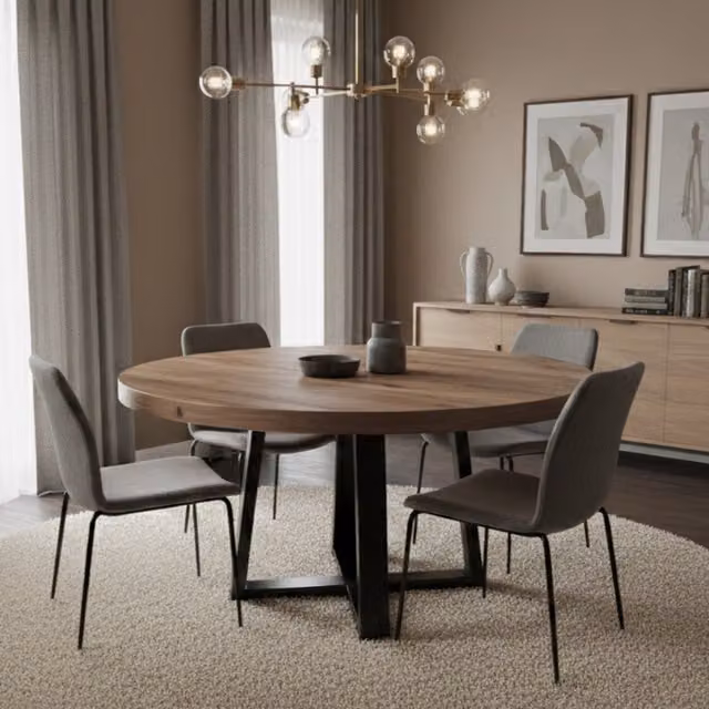 TRL Handmade Furniture Round Oak Dining Table in Brown, Diameter: 80 cm