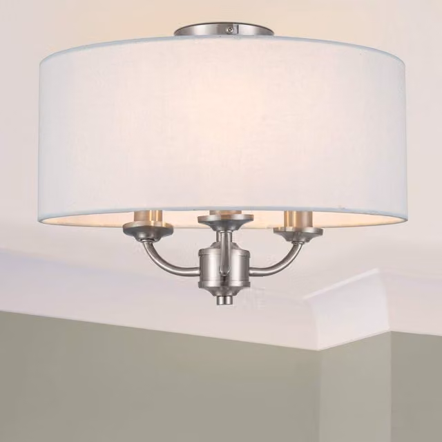 COSYLYTE Winston 3 Light Faux Linen Shade Ceiling Light in Silver