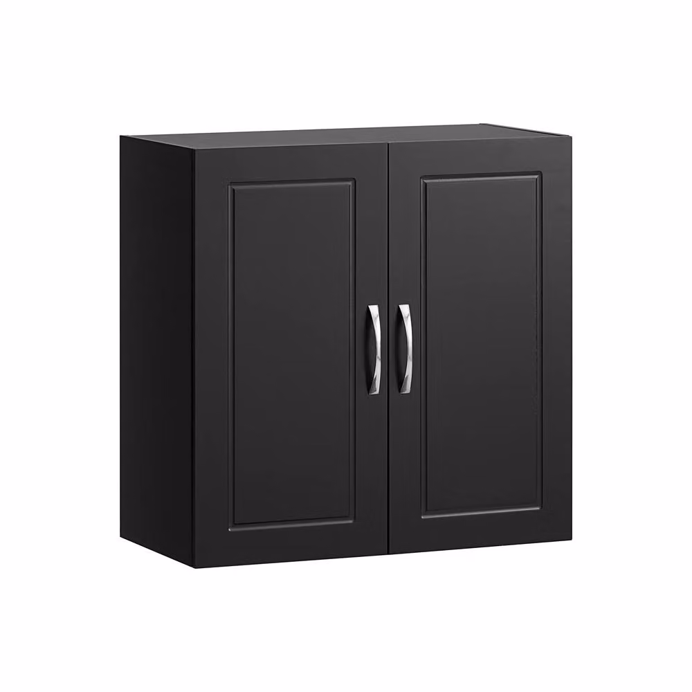 SoBuy Black Wall-Mounted Storage Cabinet with Hinged Doors and Internal Shelves, W: 60 cm, D: 30 cm, H: 60 cm – 2